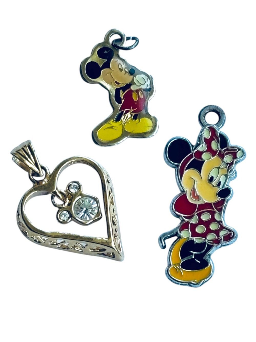 Disney Vintage Pendant Lot Mickey Minnie Mouse Heart Charm Taiwan 3 Pc